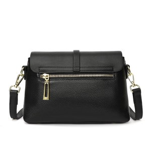Geantă damă crossbody piele, clapetă cu capsă, curea lungă, crem cu maro - Img 5