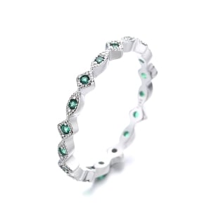 Inel argint 925, JW1373, model elegant cu pietre verzi, placat cu rodiu - Img 1