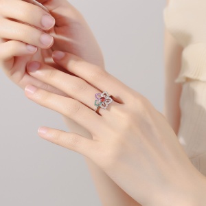 Inel argint 925, JW884, model floare multicolor, placat cu rodiu - Img 2