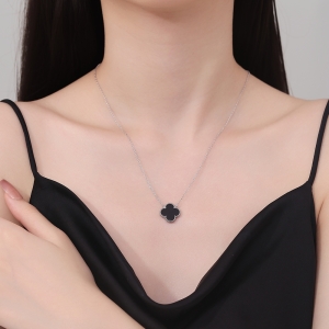 Lantisor argint 925, JW1246, model trifoi, placat cu rodiu - Img 2