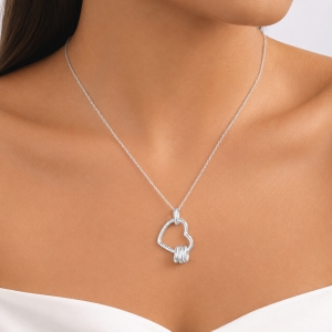 Lantisor argint 925, JW634, model inimi, placat cu rodiu - Img 3