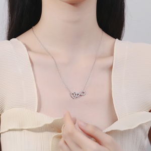 Lantisor argint 925, JW870, model inima si infinit, placat cu rodiu - Img 2