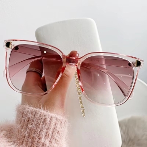 Ochelari de soare damă, ramă supradimensionată transparentă, lentile degrade, roz
