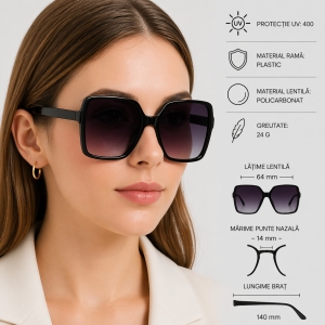 Ochelari de soare pentru femei, SG202, Negru/Gri - Img 2