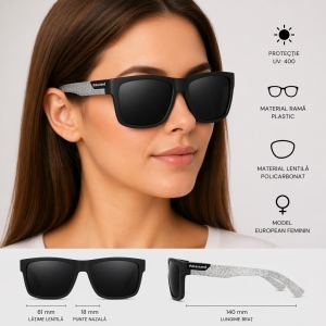 Ochelari de soare unisex, SG023, Negru/Gri - Img 3