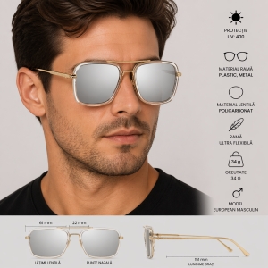 Ochelari de soare unisex, SG168, Alb/Auriu - Img 2