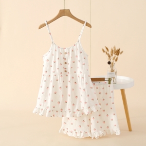 Pijama dama "Sweet Strawberry" din doua piese, PJ026, Alb - Rosu - Img 2