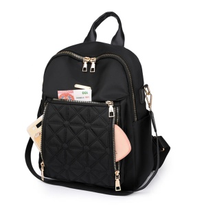 Rucsac damă material textil, buzunar matlasat, fermoare aurii, bej - Img 3
