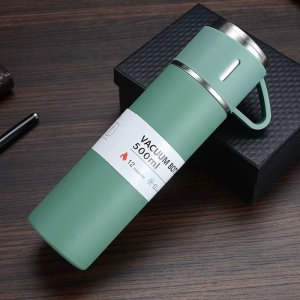 Set Cadou Termos Premium 500 ml + 3 Cani din Inox, TRM09, Verde - Img 2