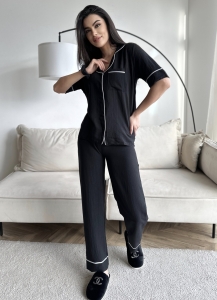 Set pijama dama din doua piese, cu nasturi – 2300134, Negru - Img 2