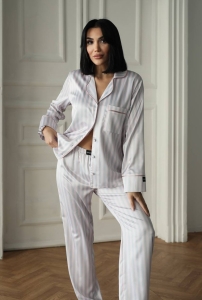 Set pijama dama din doua piese, cu nasturi – 2401656, Gri deschis - Img 5