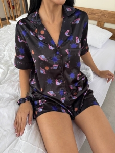 Set pijama dama din doua piese, cu nasturi – 2500116, Midnight Butterfly - Img 6