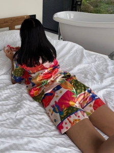 Set pijama dama din doua piese, cu nasturi – 2500151, Tropical Mix - Img 4