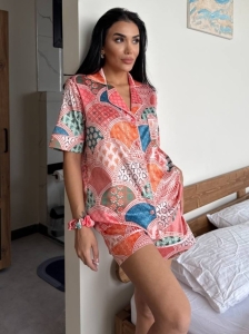Set pijama dama din doua piese, cu nasturi – 2500153, Color Mosaic
