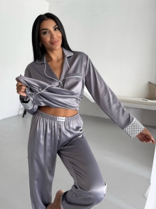 Set pijama dama din doua piese, cu nasturi – 2500256, Gri - Img 5