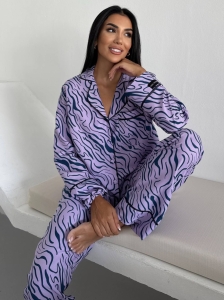 Set pijama dama din doua piese, cu nasturi – 2500282, Lila cu imprimeu abstract - Img 2