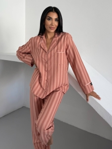 Set pijama dama din doua piese, cu nasturi – 2500295, Peach - Img 2