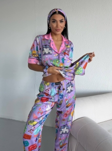 Set pijama dama din doua piese, cu nasturi – 2500378, Lilac Fantasy - Img 3