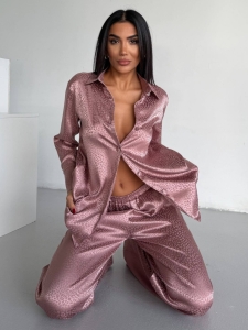 Set pijama dama din doua piese, cu nasturi – 2500406, Roz - Img 3