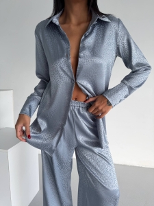 Set pijama dama din doua piese, cu nasturi – 2500407, Gri - Img 7