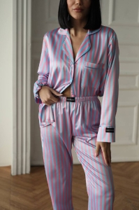 Set pijama dama din doua piese, cu nasturi – 2600012, Roz / Albastru - Img 5