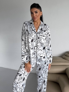 Set pijama dama din doua piese, cu nasturi – 2600019, Model Snoopy