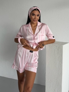 Set pijama dama din doua piese, cu nasturi – 2600045, Roz - Img 3