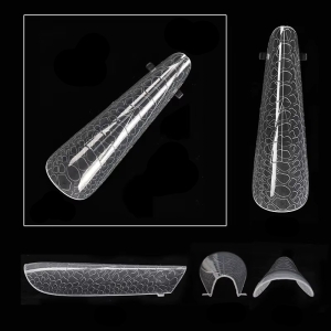 Tipsuri unghii reutilizabile, formă stiletto, model piele de șarpe, transparente, 120 buc - Img 3