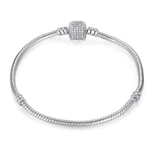 Bratara pentru talismane/charmuri argint 925, JW1136, model clasic cu pietre, placata cu rodiu - Img 1