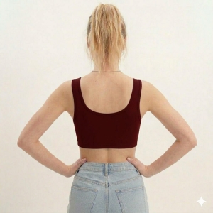 Bustiera din bumbac pentru dama, cu bretele groase, 46720, Bordo - Img 2