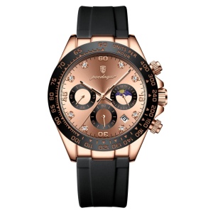 Ceas bărbătesc Poedagar cronograf, curea silicon neagră, cadran rose gold, CS1483
