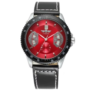Ceas barbatesc Winner CS1753, automatic, piele naturala, negru, cadran rosu - Img 1
