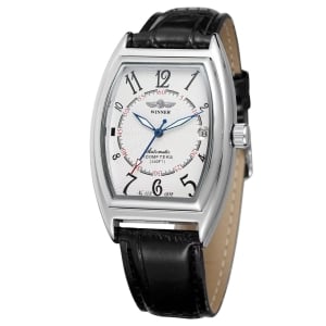 Ceas barbatesc Winner CS1758, automatic, piele naturala, negru, cadran alb - Img 1