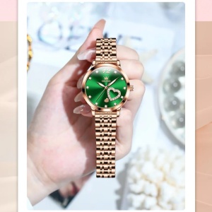 Ceas de dama Olevs CS1689, otel inoxidabil, rose gold, cadran verde - Img 2