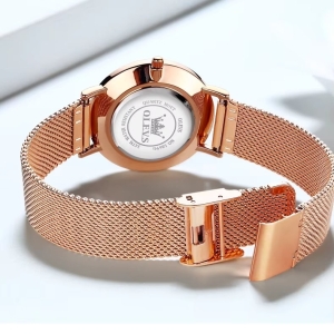 Ceas de dama Olevs CS1923, otel inoxidabil, rose gold, cadran albastru - Img 5