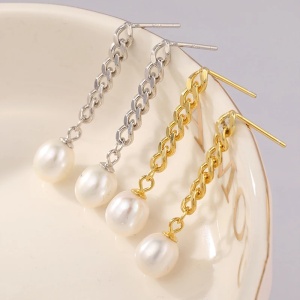 Cercei argint 925, JW1106, model elegant cu perla, placati cu rodiu - Img 3