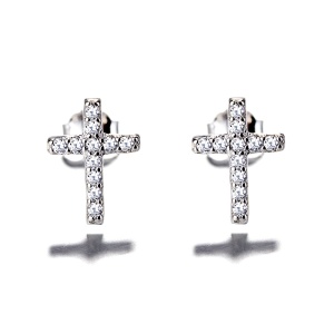 Cercei argint 925, JW690, model cruce, placati cu rodiu - Img 1