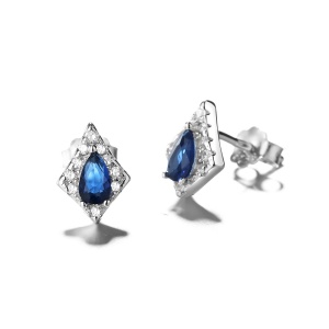 Cercei argint 925, JW790, model romb albastru, placati cu rodiu - Img 1