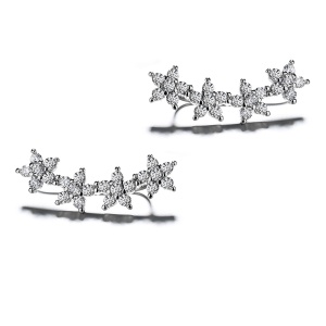 Cercei ear cuffs argint 925, JW680, model flori, placat cu rodiu - Img 1