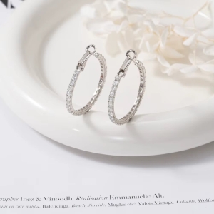 Cercei rotunzi argint 925, JW1748, model elegant, placati cu rodiu - Img 3