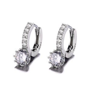 Cercei rotunzi argint 925, JW795, model elegant, placati cu rodiu - Img 1