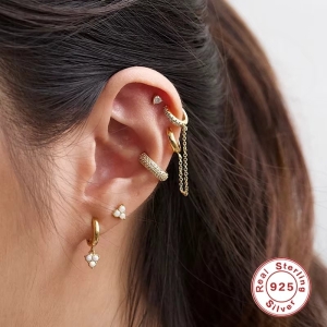 Cercel ear cuff argint 925, JW1677, model elegant, placat cu aur - Img 2