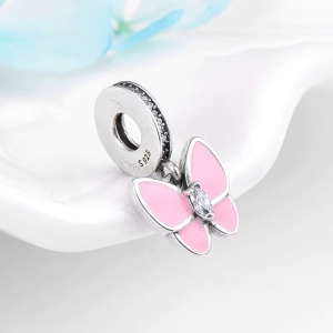Charm/talisman argint 925, JW1644, model fluture roz, placat cu rodiu - Img 3