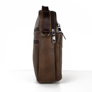 Geantă bărbați piele naturală, crossbody cu buzunare cu fermoar, maro - Img 6