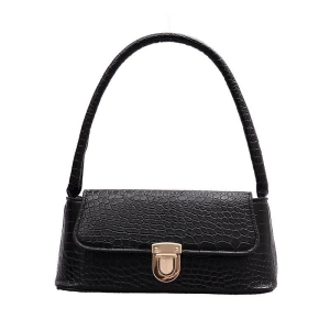 Geanta dama tip baguette,Isoria GT3980, textura crocodil, Neagra