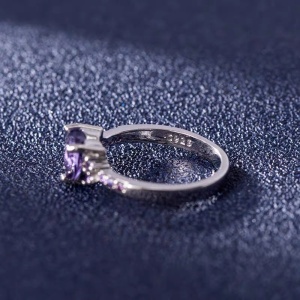 Inel argint 925, JW628, model inima cu zirconiu mov, placat cu rodiu - Img 3