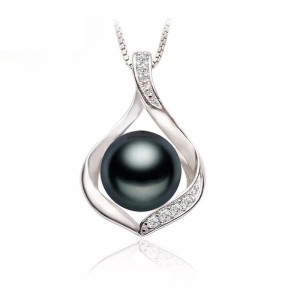 Lantisor argint 925, JW1114, model perla neagra, placat cu rodiu - Img 1