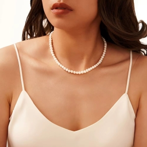 Lantisor argint 925, JW1708, model choker cu perle, placat cu aur - Img 2
