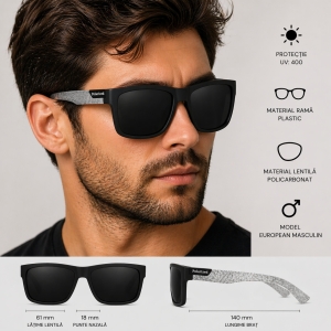 Ochelari de soare unisex, SG023, Negru/Gri - Img 2