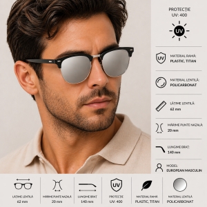 Ochelari de soare unisex, SG056, Negru/Gri - Img 3